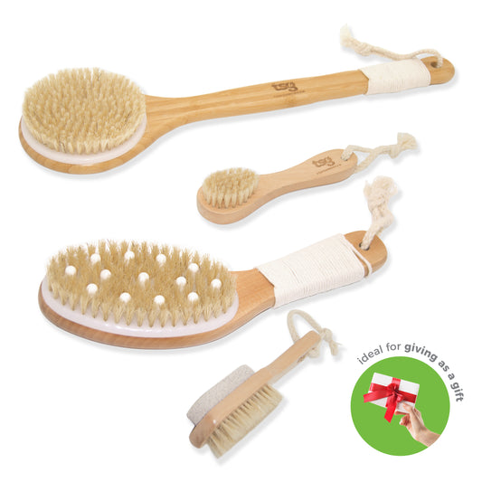 Eco-Friendly Bamboo Bath Brush Set – 4 Natural Brushes