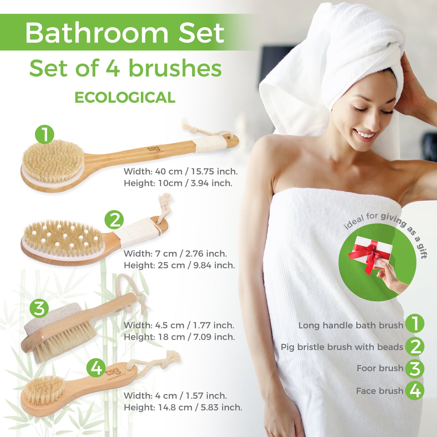 Eco-Friendly Bamboo Bath Brush Set – 4 Natural Brushes