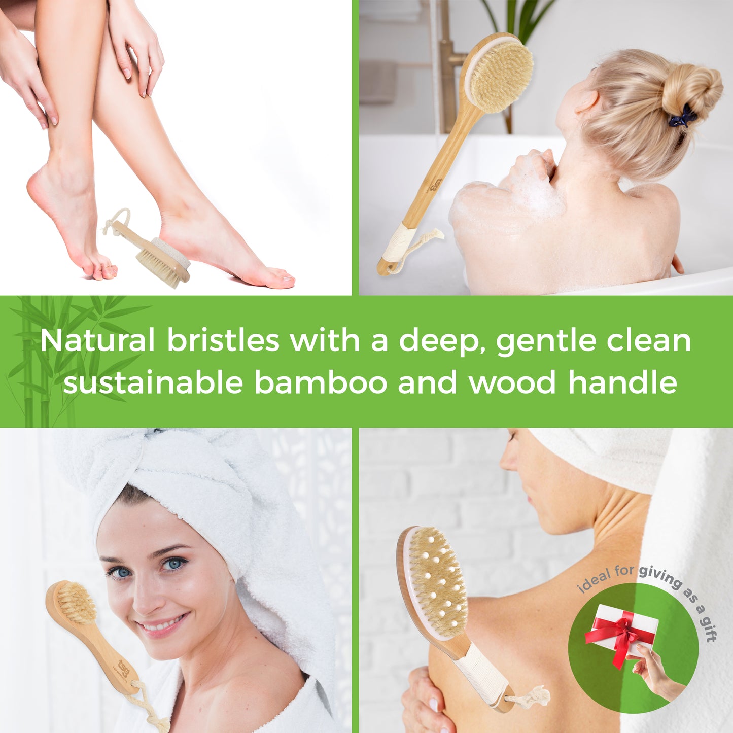Eco-Friendly Bamboo Bath Brush Set – 4 Natural Brushes