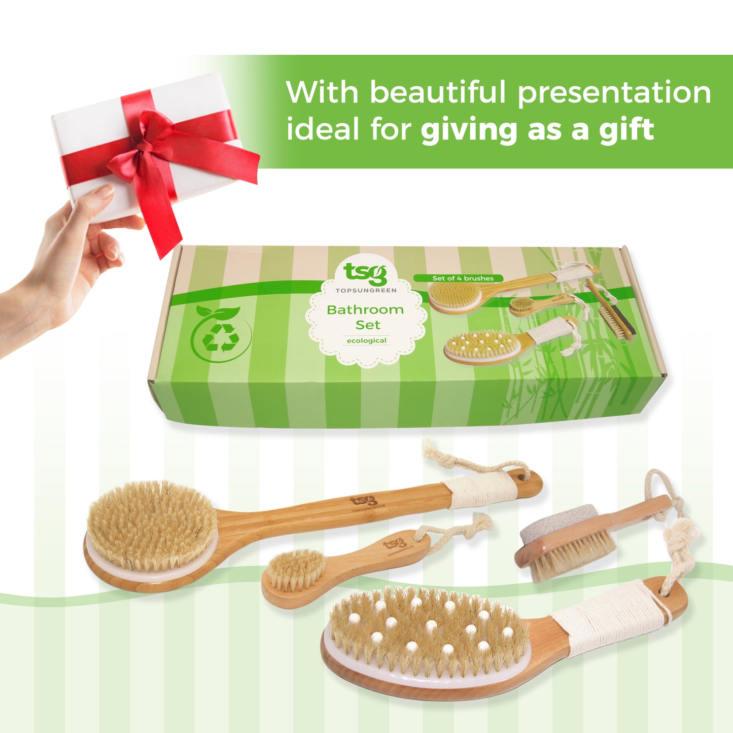 Eco-Friendly Bamboo Bath Brush Set – 4 Natural Brushes