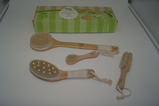 Eco-Friendly Bamboo Bath Brush Set – 4 Natural Brushes
